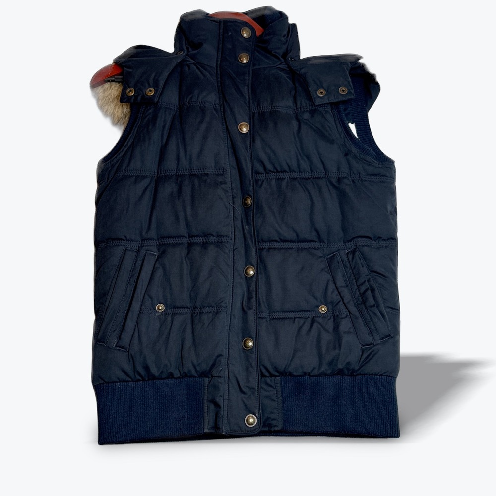 Fat Face Hooded Puffer Vest Faux Fur Hood Sherpa Lined Quilted Paignton Gilet